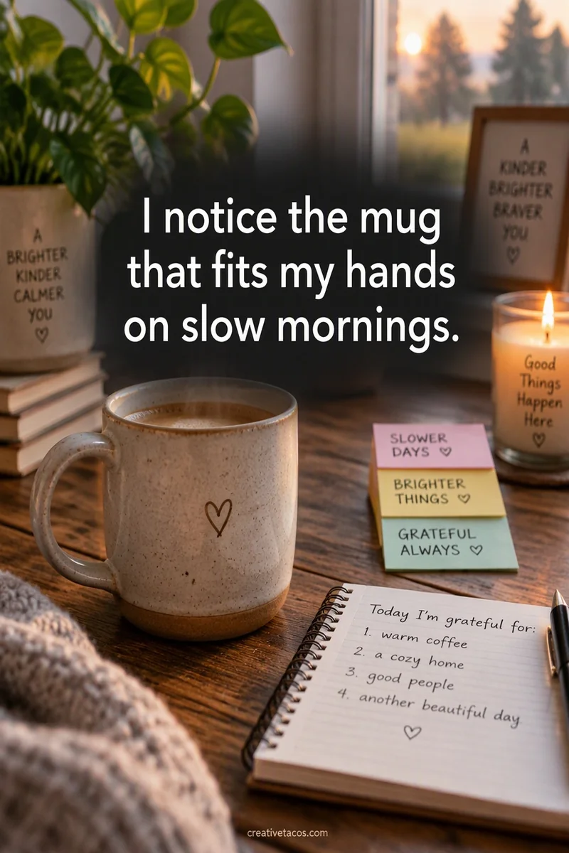 Affirmation card: I notice the mug that fits my hands on slow mornings.