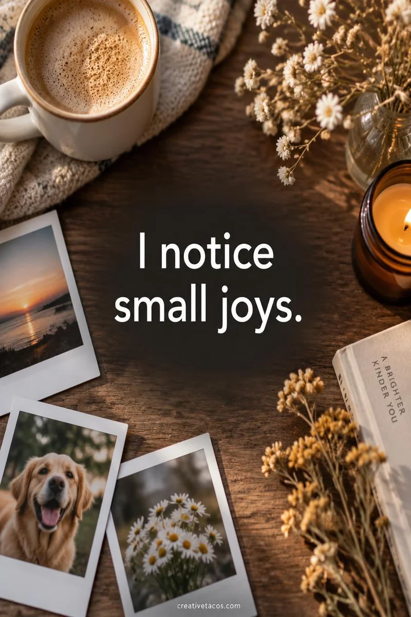 Affirmation card: I notice small joys.