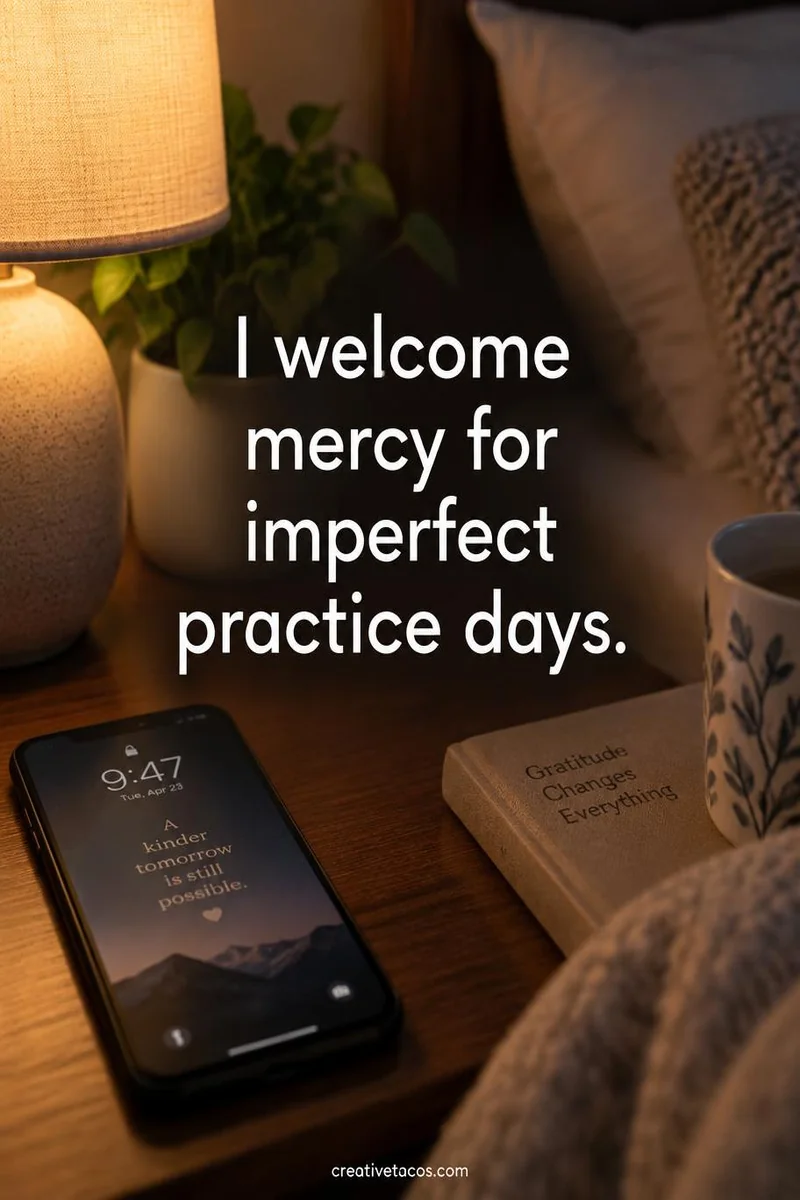 Affirmation card: I welcome mercy for imperfect practice days.