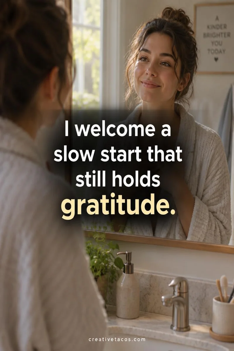 Affirmation card: I welcome a slow start that still holds gratitude.