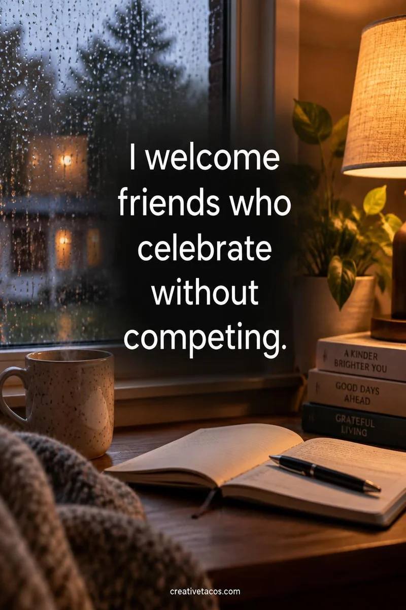 Affirmation card: I welcome friends who celebrate without competing.