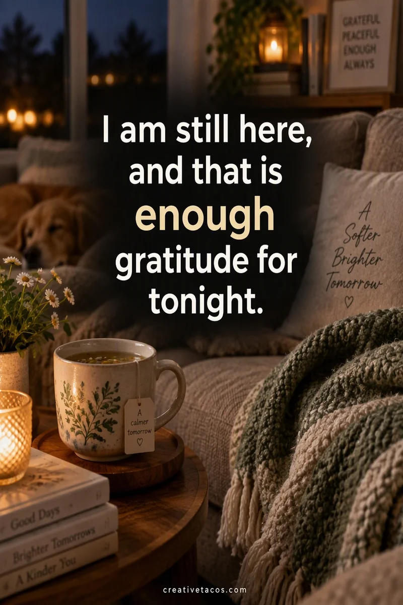 Affirmation card: I am still here, and that is enough gratitude for tonight.