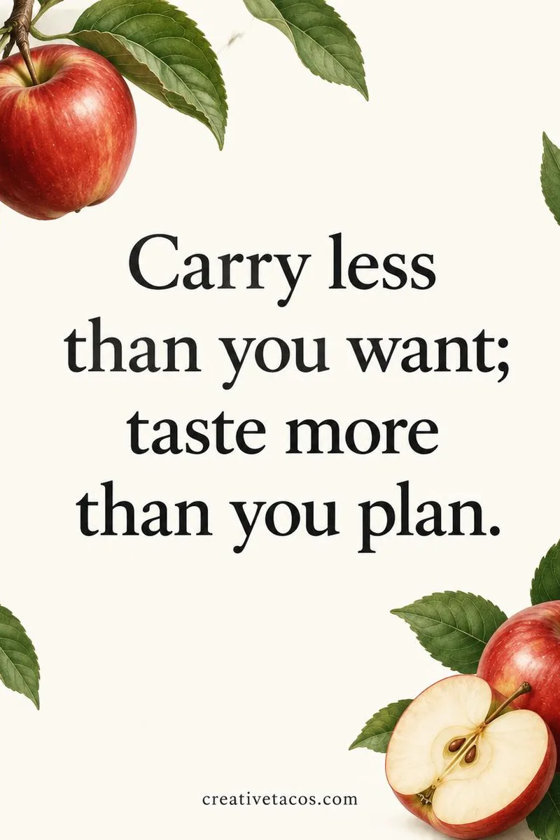 Quote card: Carry less than you want; taste more than you plan.