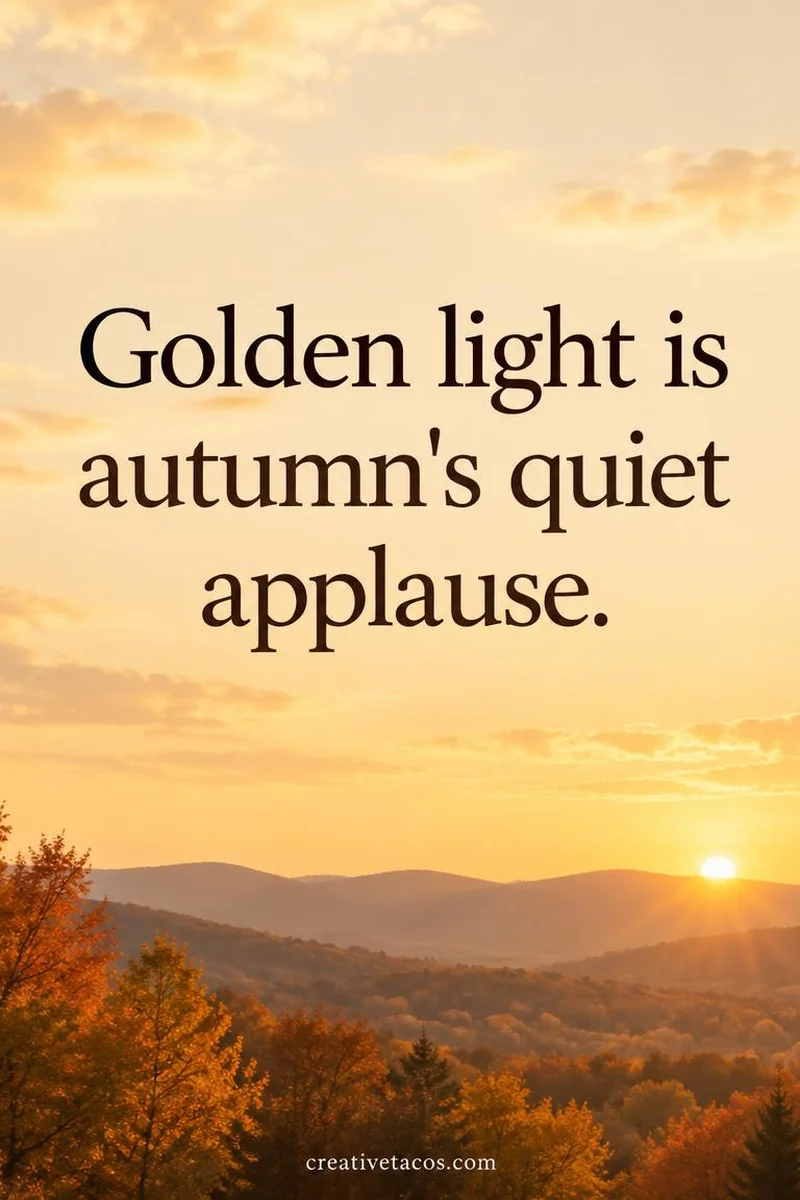 Quote card: Golden light is autumn's quiet applause.