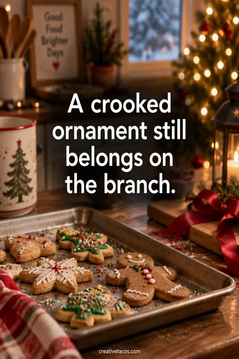 Quote card: A crooked ornament still belongs on the branch.