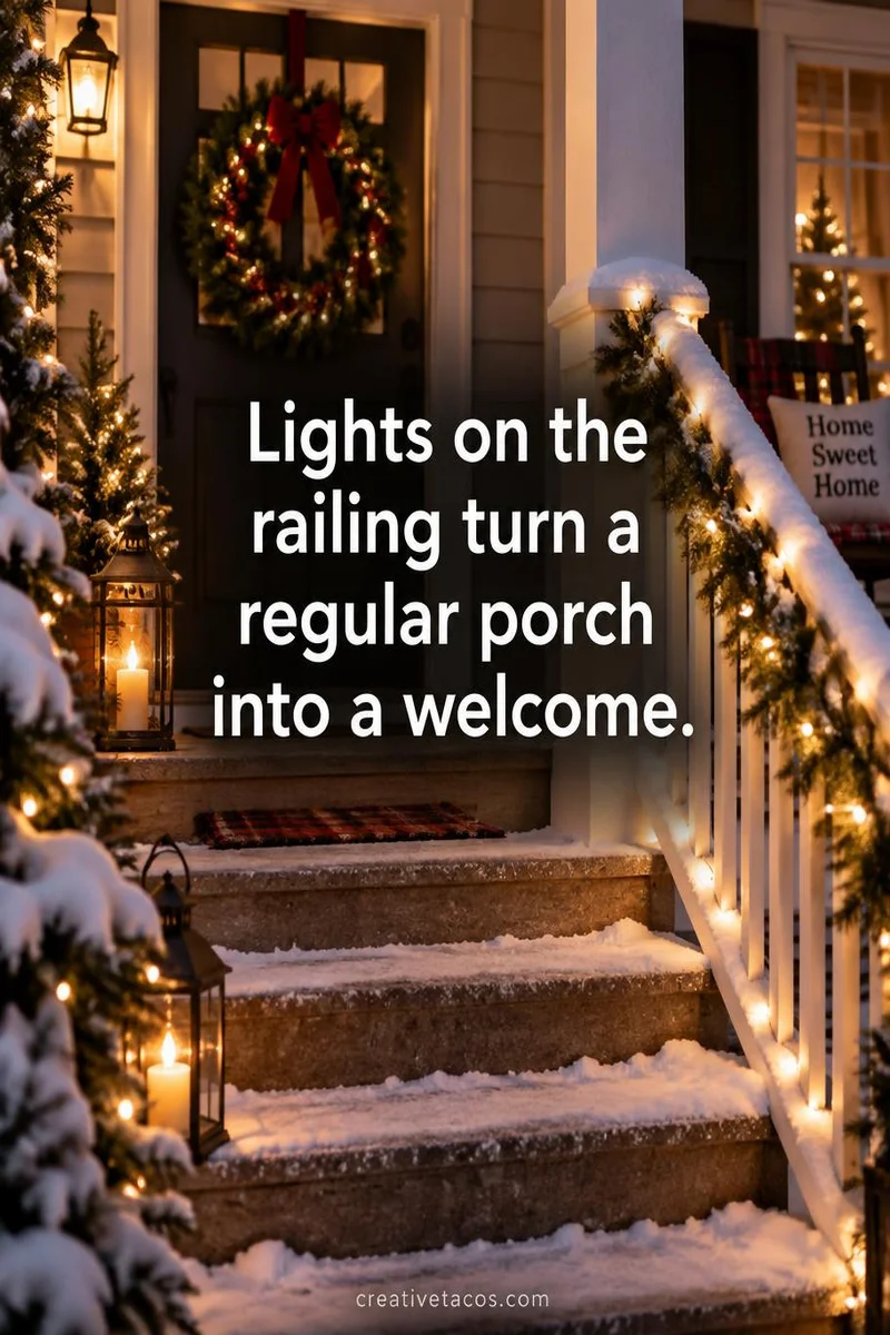 Quote card: Lights on the railing turn a regular porch into a welcome.