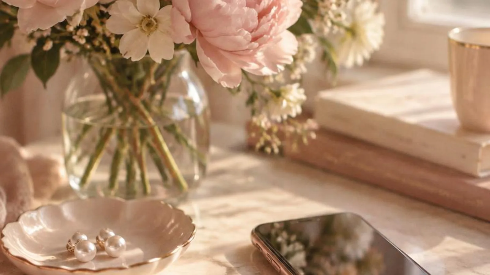 Soft flowers and phone suggesting cute wife nicknames