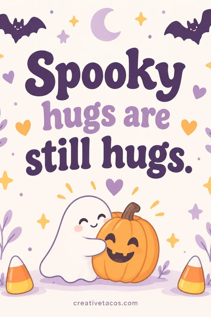 Quote card: Spooky hugs are still hugs.