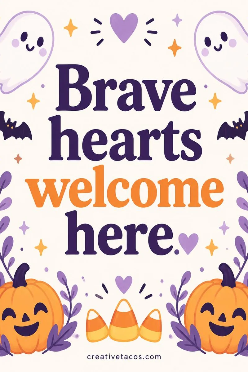 Quote card: Brave hearts welcome here.