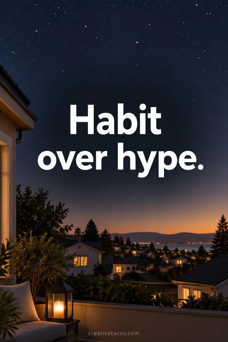 Quote card: Habit over hype.