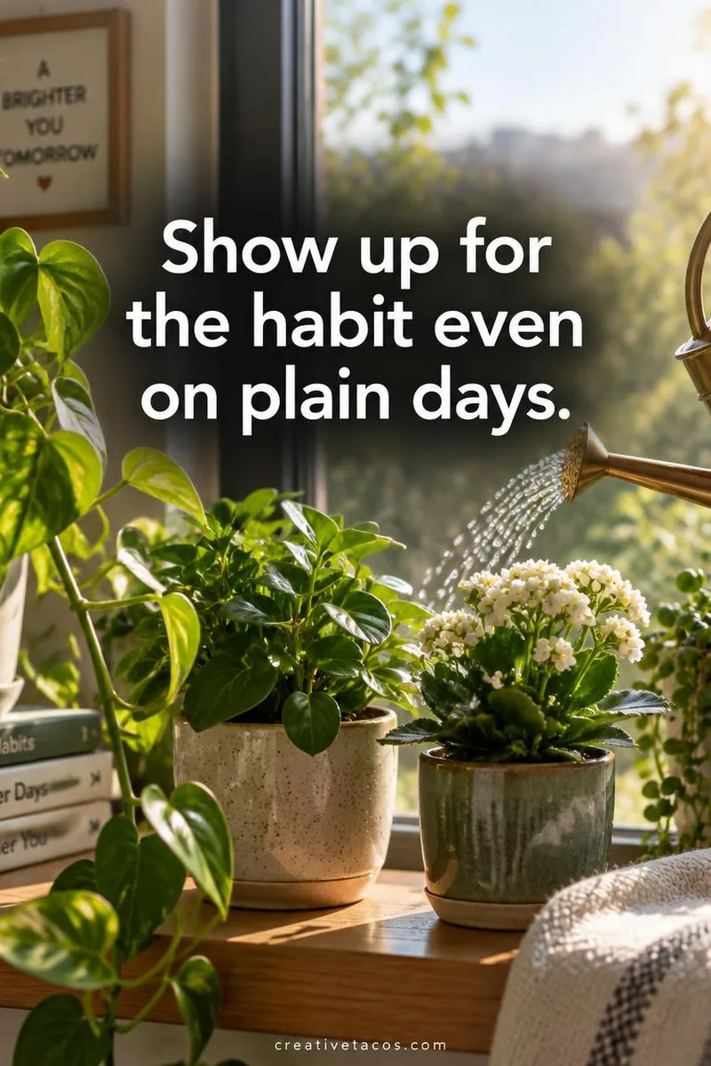 Quote card: Show up for the habit even on plain days.