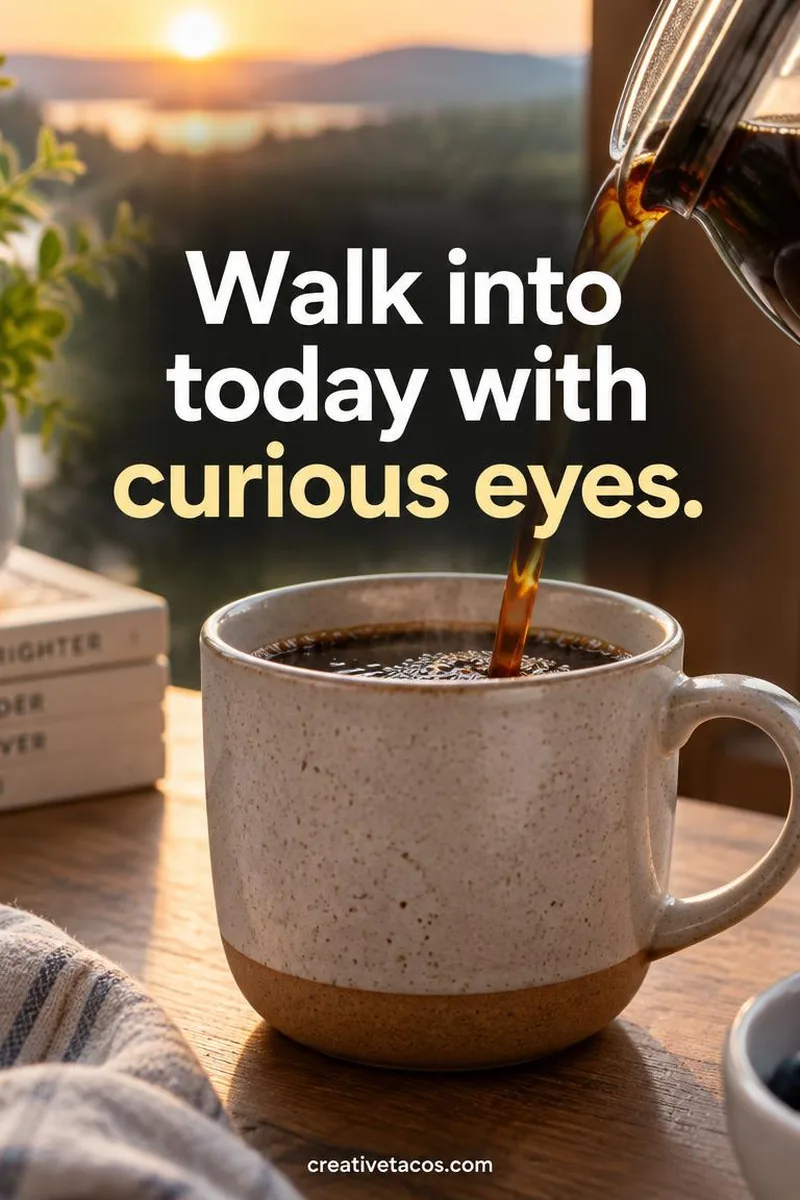 Quote card: Walk into today with curious eyes.