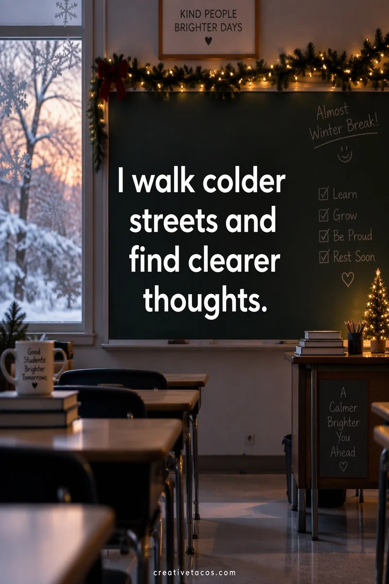 Quote card: I walk colder streets and find clearer thoughts.