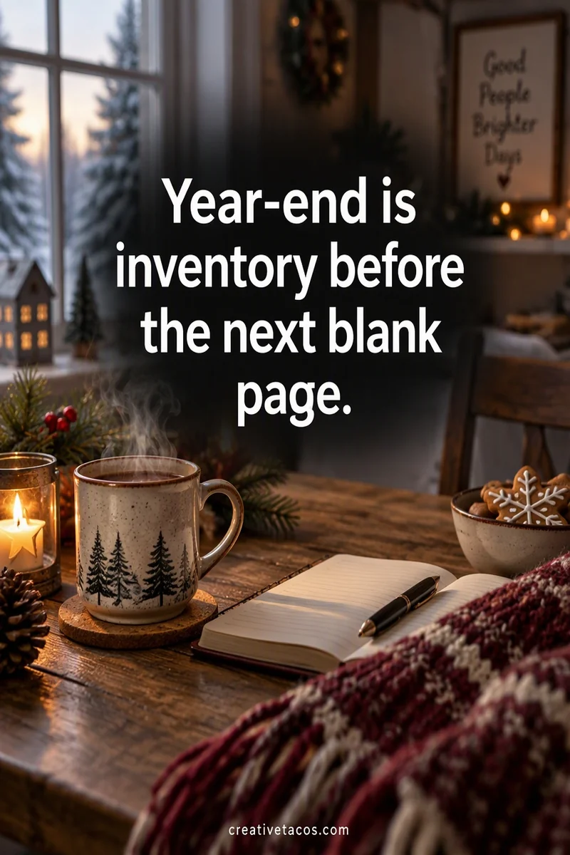 Quote card: Year-end is inventory before the next blank page.