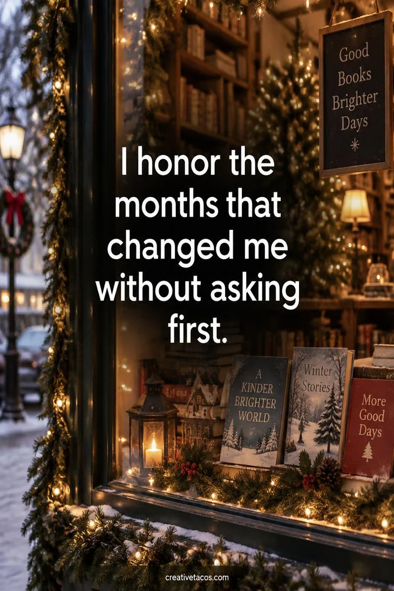 Quote card: I honor the months that changed me without asking first.