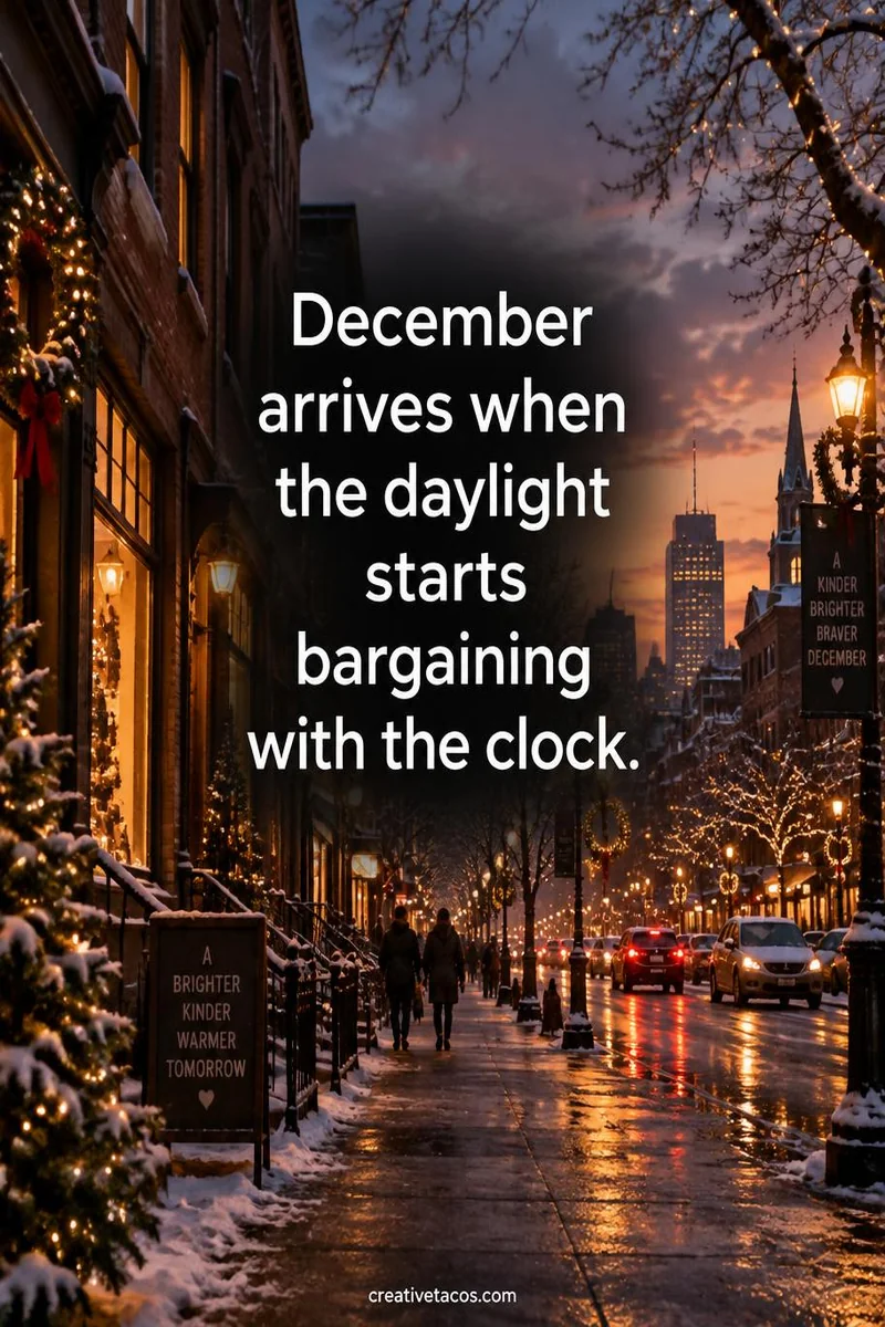 Quote card: December arrives when the daylight starts bargaining with the clock.