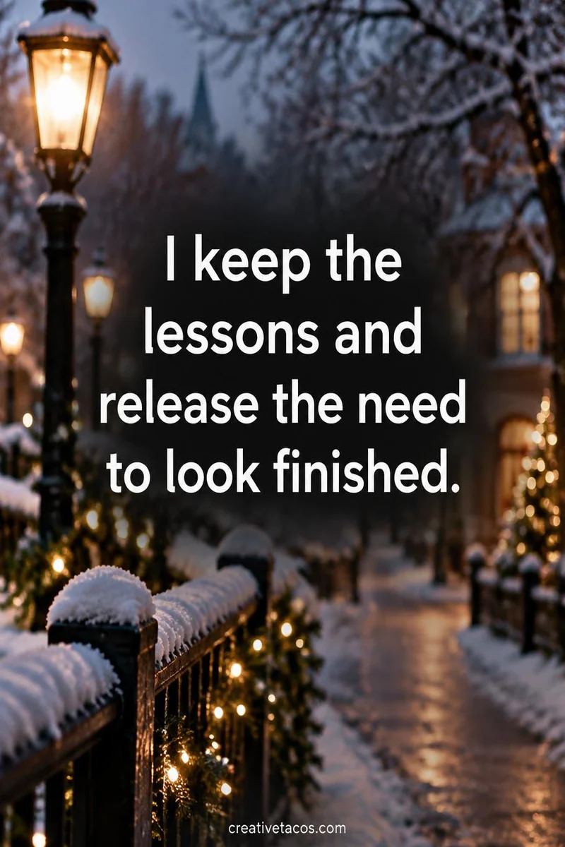Quote card: I keep the lessons and release the need to look finished.