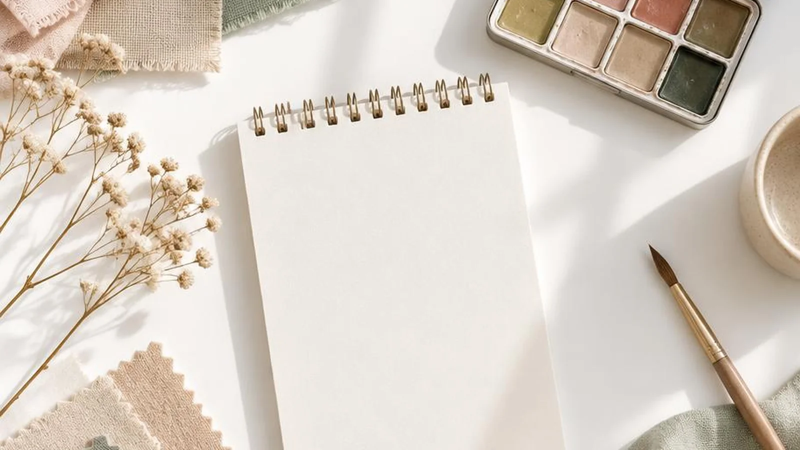 White-background illustration of a soft aesthetic mood board with swatches, a window, and a quiet quote card.