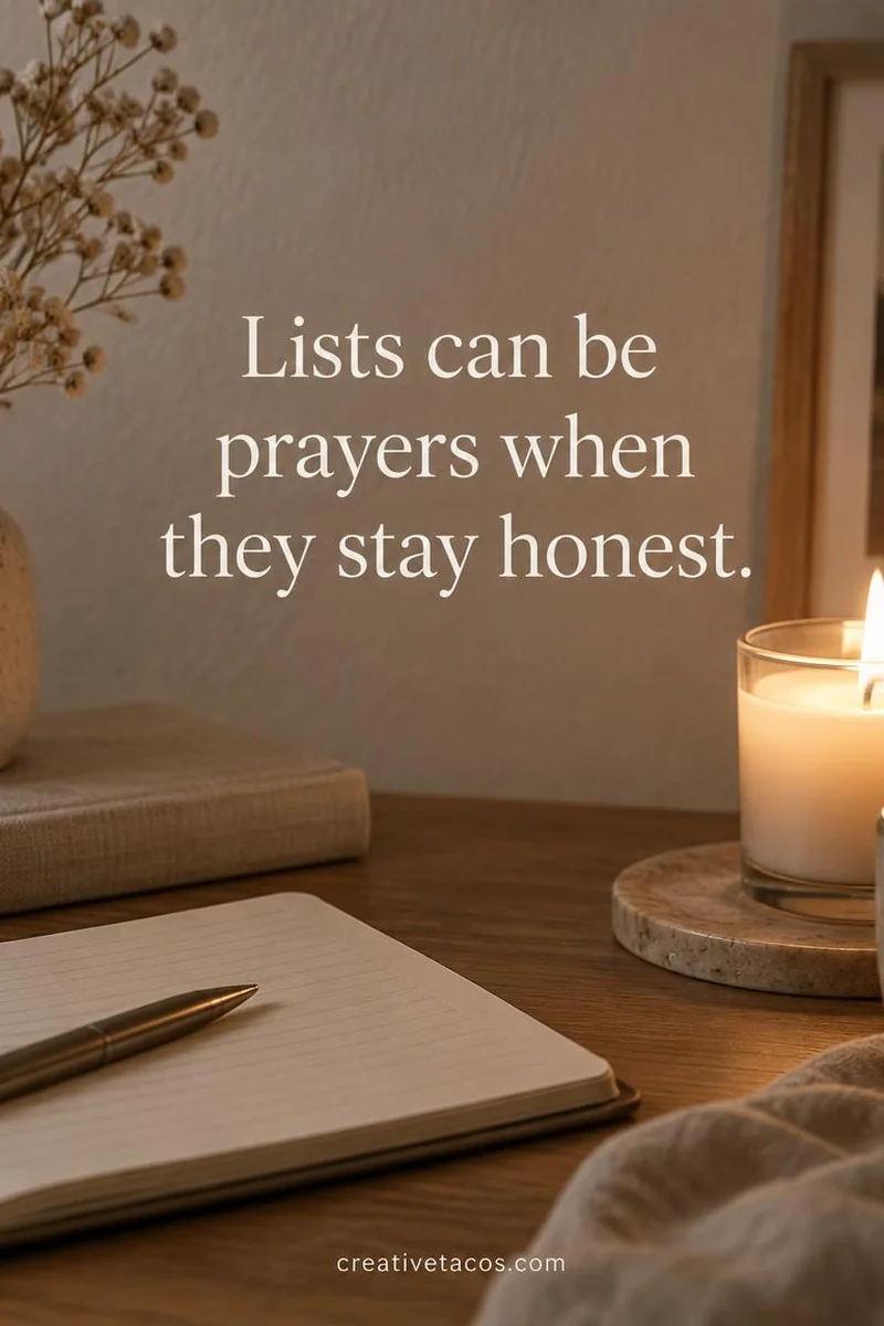 Quote card: Lists can be prayers when they stay honest.