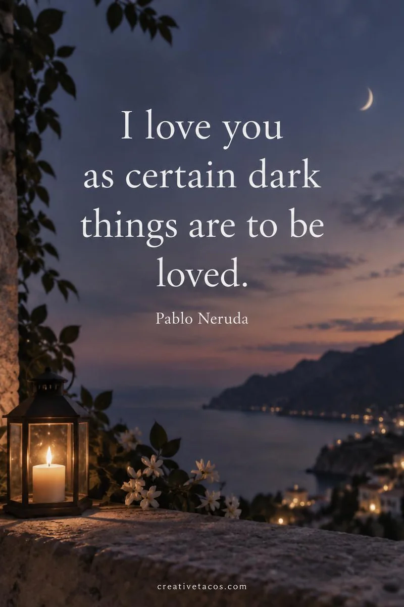Quote card: I love you as certain dark things are to be loved, in secret, between the shadow and the s