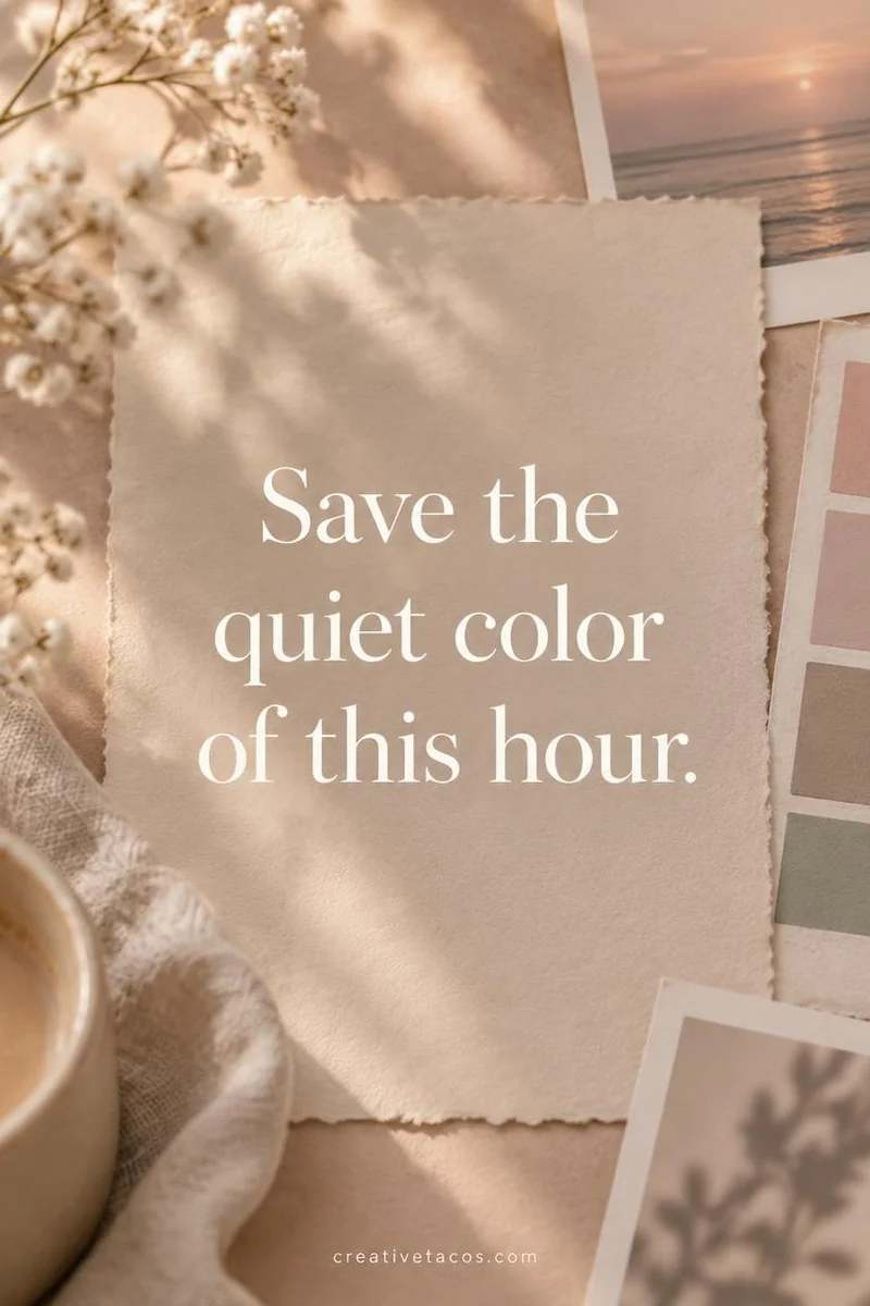 Quote card: Save the quiet color of this hour.