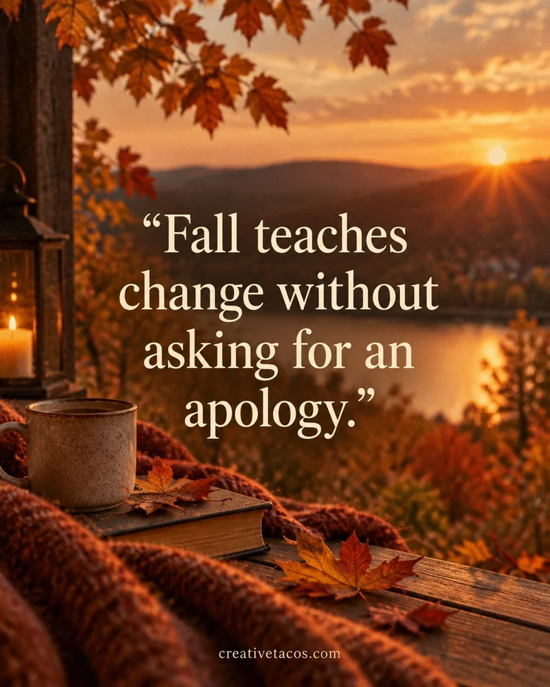 Quote card: Fall teaches change without asking for an apology.