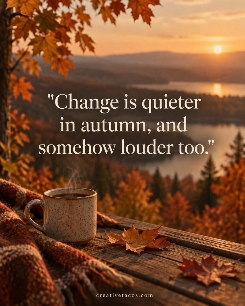 Quote card: Change is quieter in autumn, and somehow louder too.