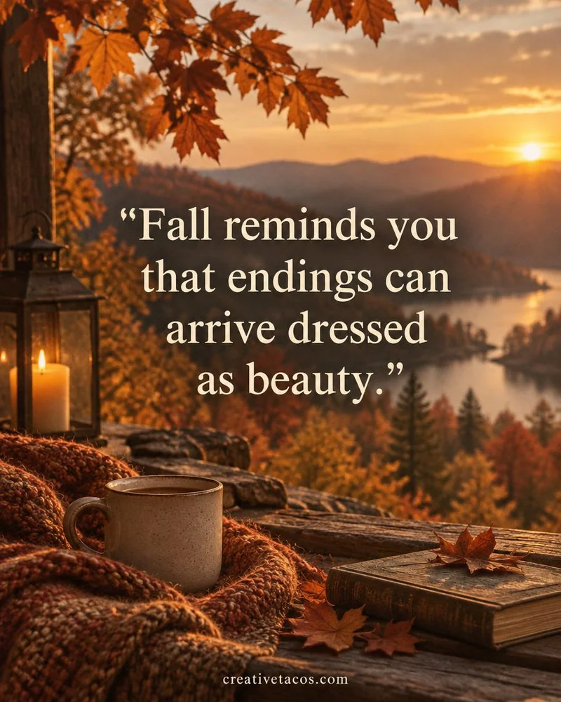 Quote card: Fall reminds you that endings can arrive dressed as beauty.