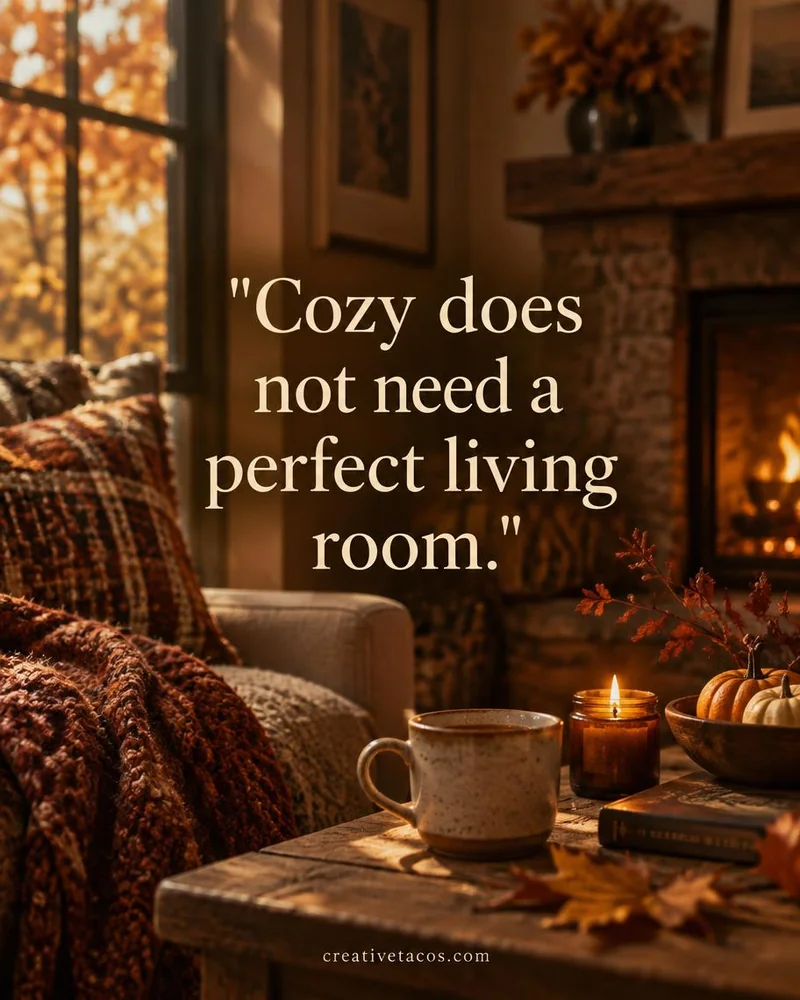 Quote card: Cozy does not need a perfect living room.