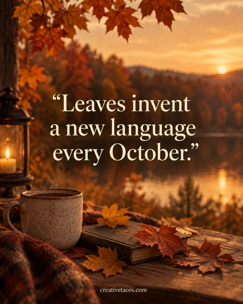 Quote card: Leaves invent a new language every October.