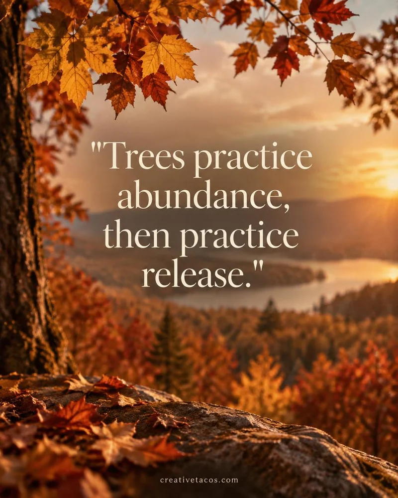 Quote card: Trees practice abundance, then practice release.