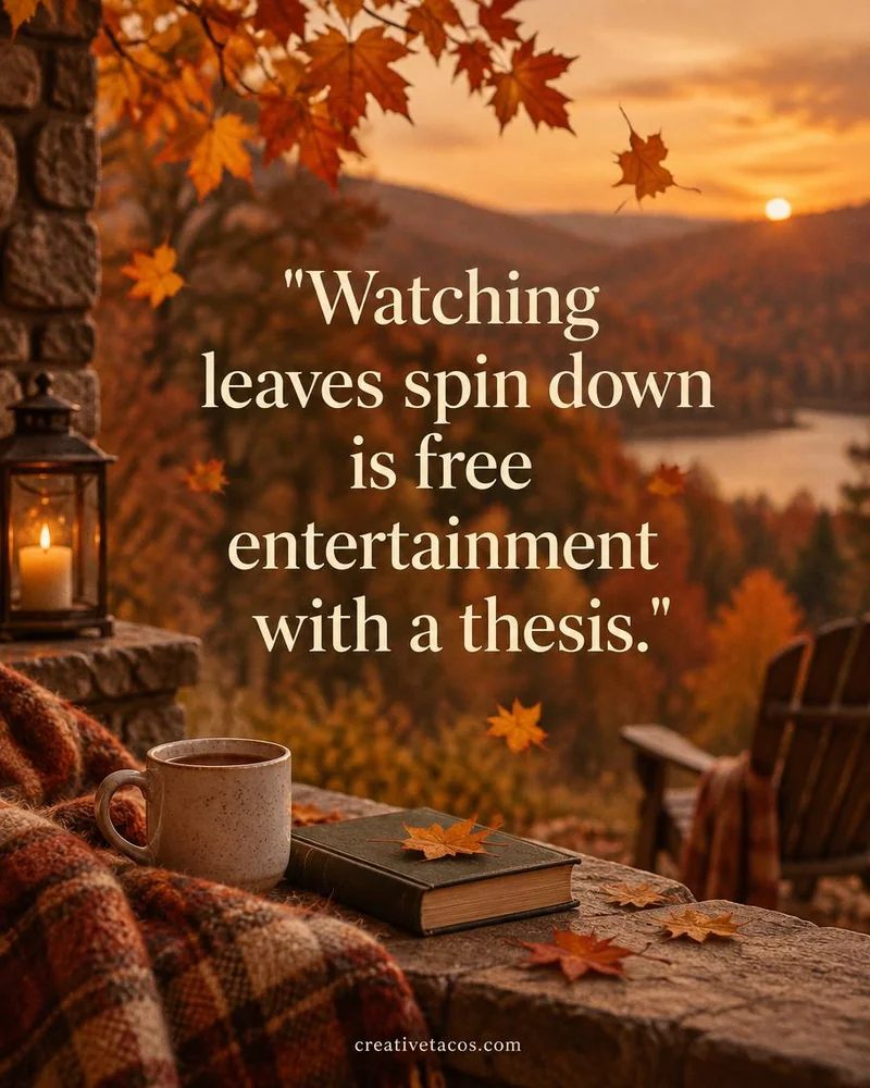 Quote card: Watching leaves spin down is free entertainment with a thesis.