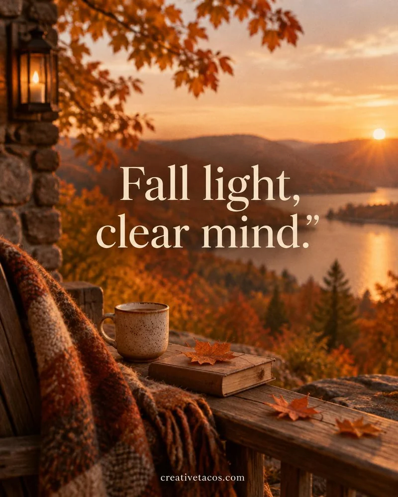 Quote card: Fall light, clear mind.