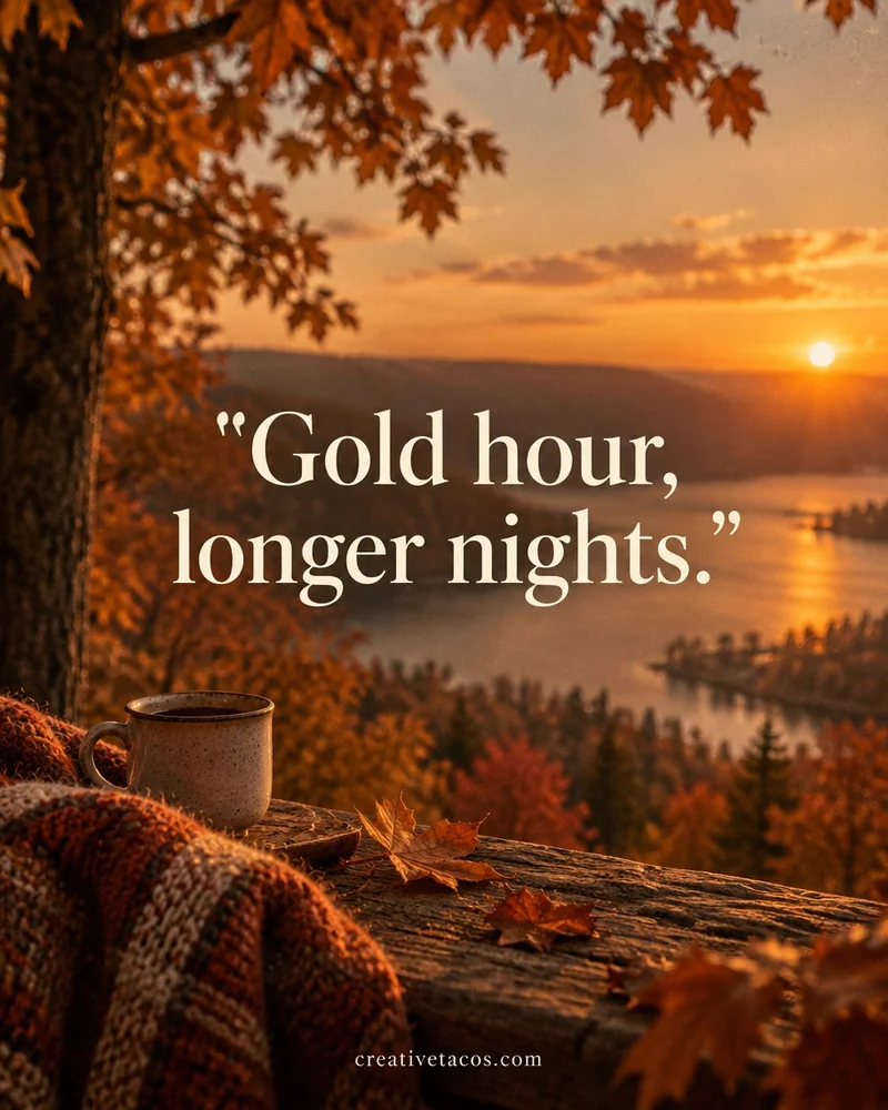 Quote card: Gold hour, longer nights.