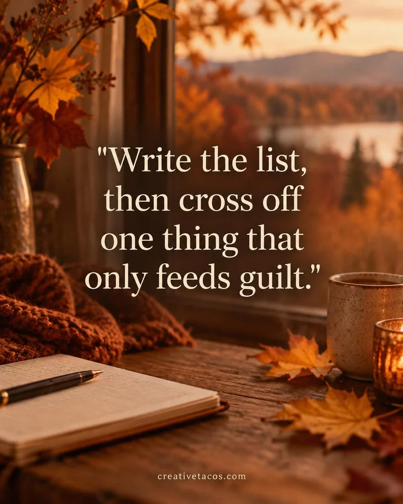Quote card: Write the list, then cross off one thing that only feeds guilt.