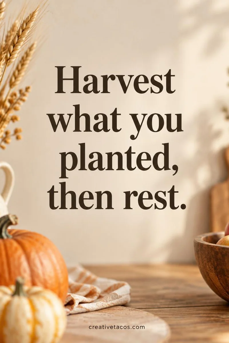 Quote card: Harvest what you planted, then rest.