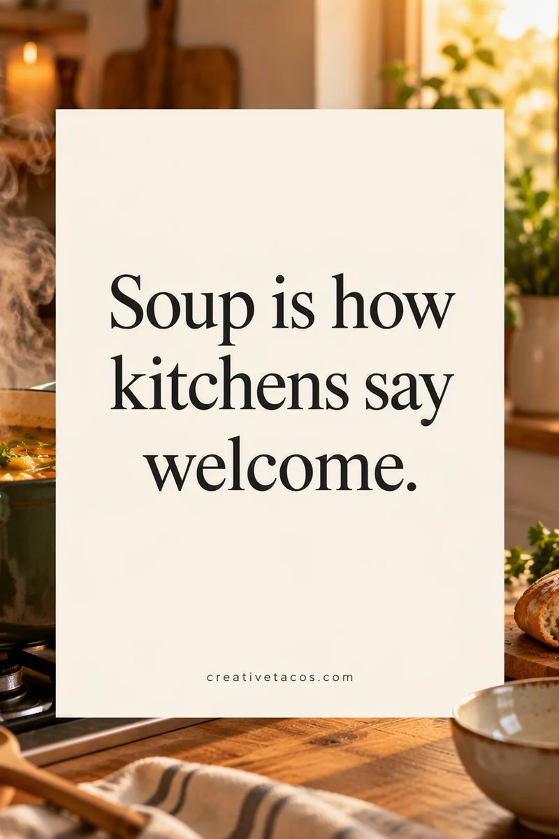 Quote card: Soup is how kitchens say welcome.