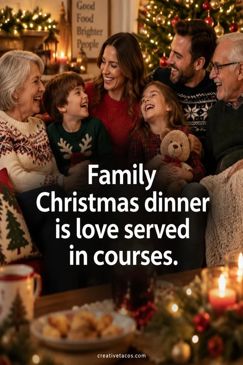 Quote card: Family Christmas dinner is love served in courses.