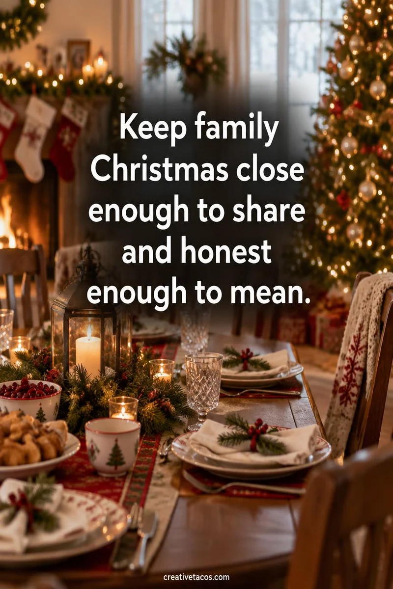 Quote card: Keep family Christmas close enough to share and honest enough to mean.