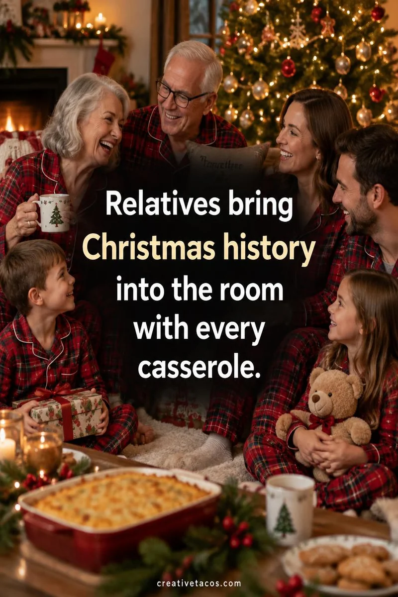 Quote card: Relatives bring Christmas history into the room with every casserole.