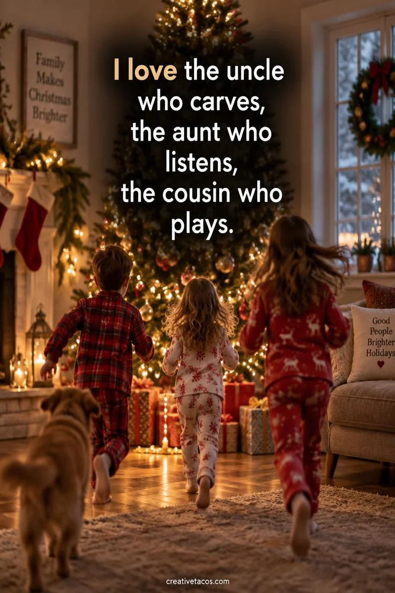 Quote card: I love the uncle who carves, the aunt who listens, the cousin who plays.