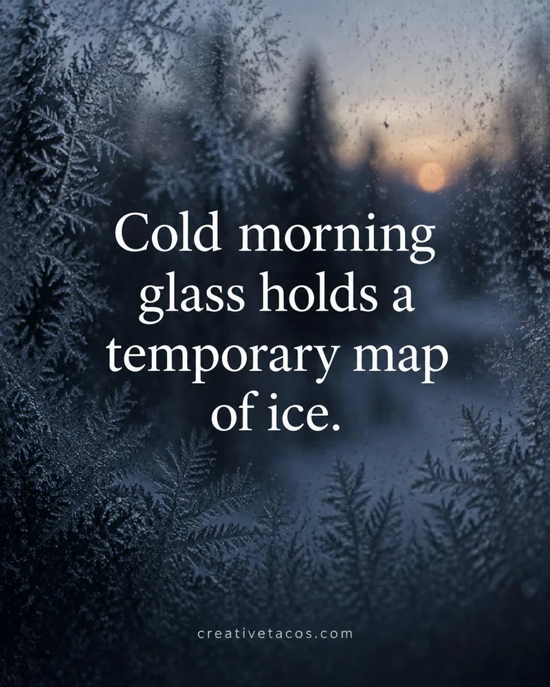 First frost quote card with iced window glass and a creativetacos.com footer