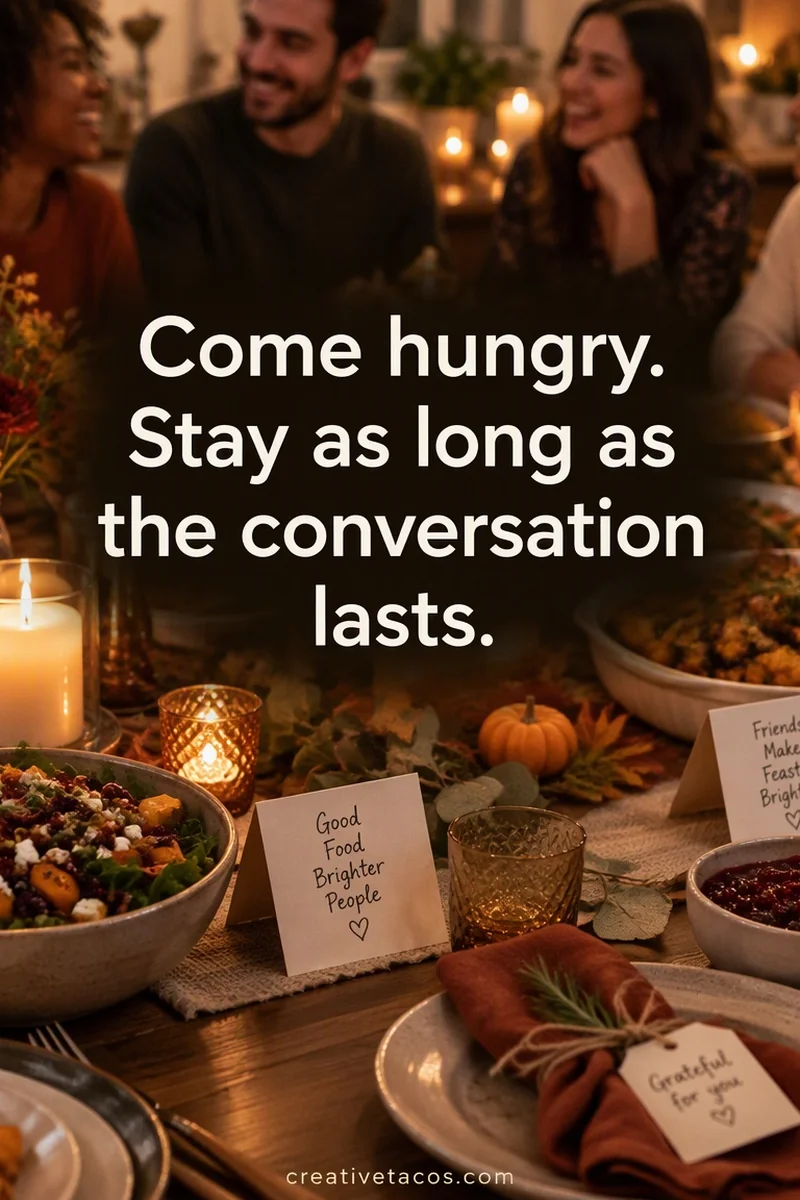 Quote card: Come hungry. Stay as long as the conversation lasts.