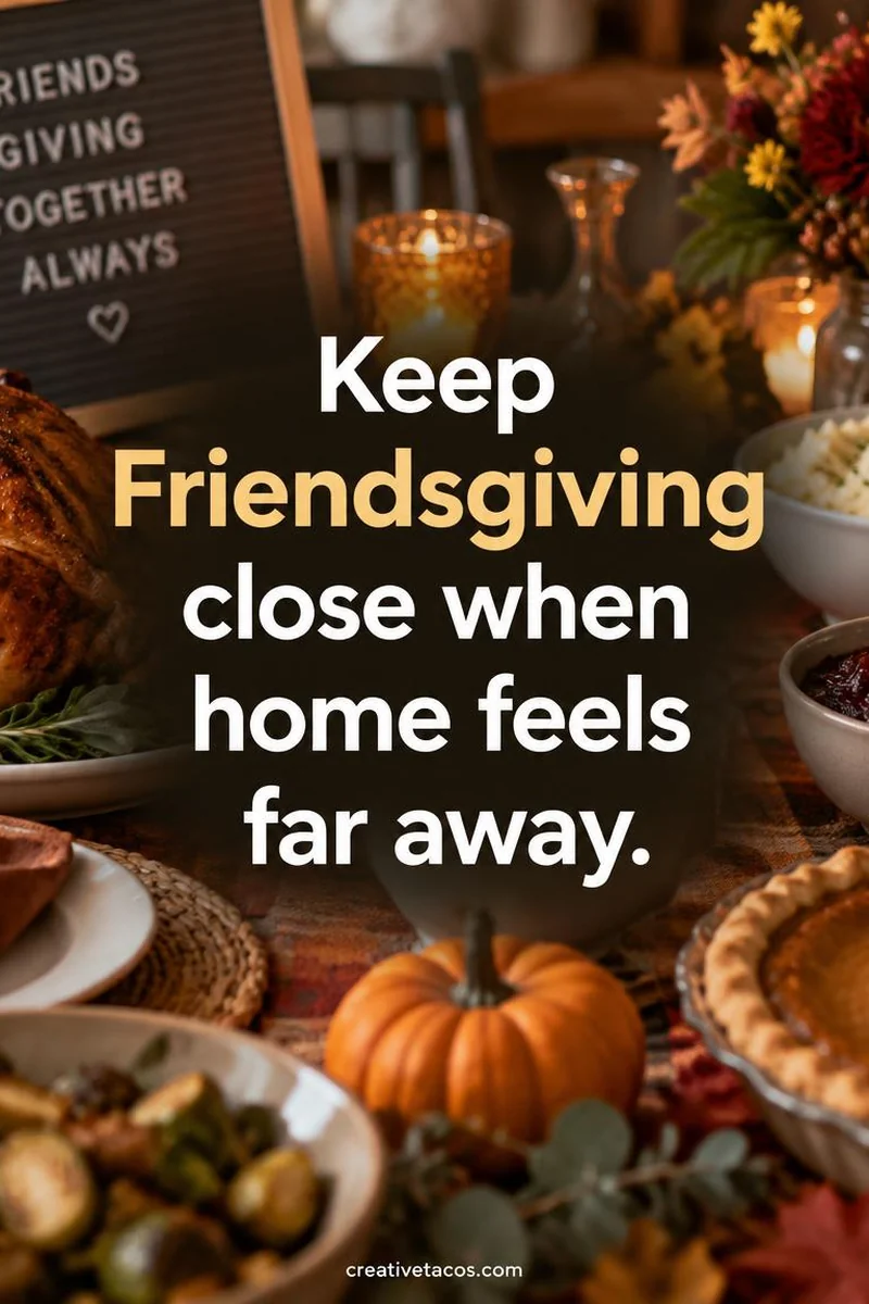 Quote card: Keep Friendsgiving close when home feels far away.