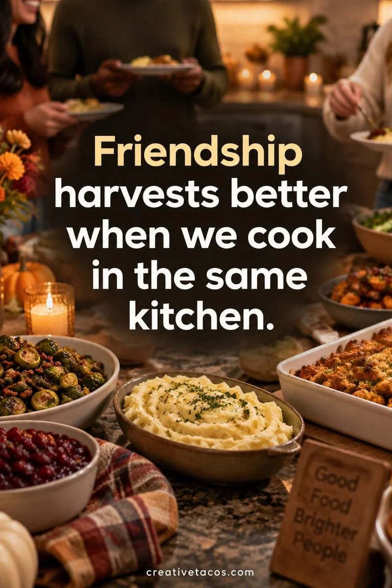 Quote card: Friendship harvests better when we cook in the same kitchen.