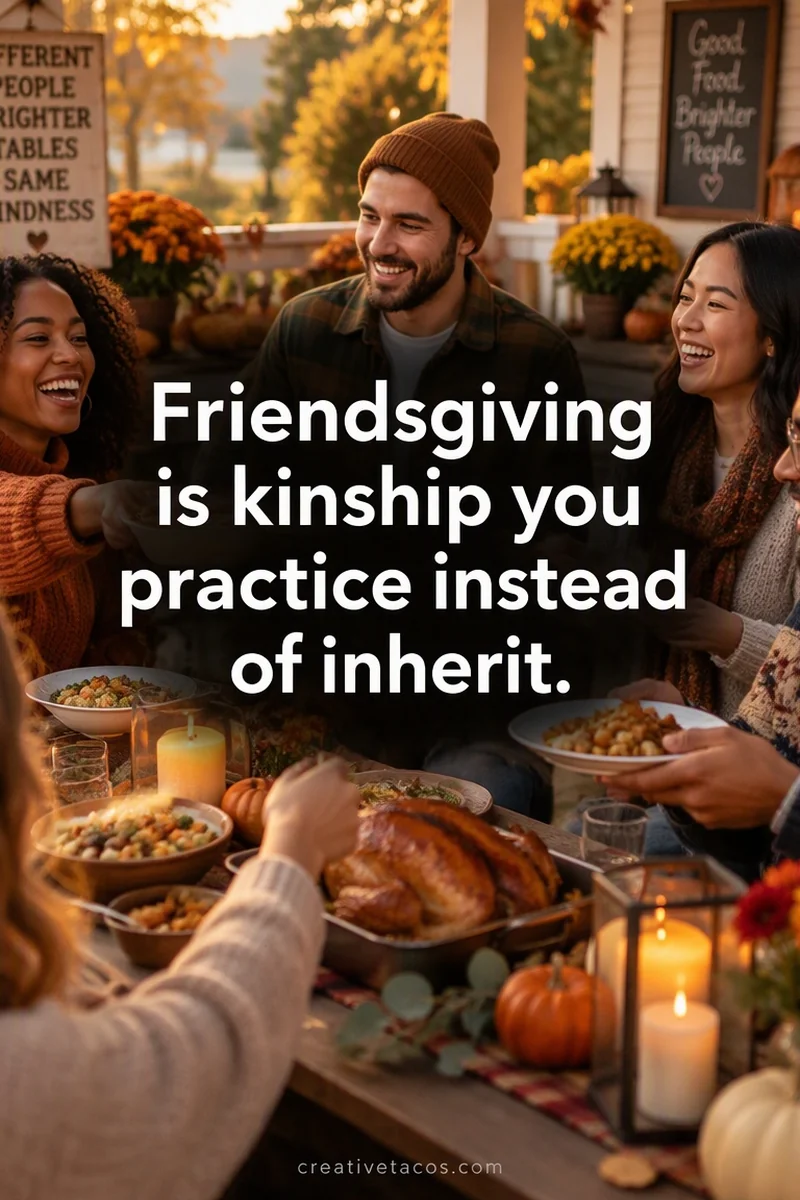 Quote card: Friendsgiving is kinship you practice instead of inherit.
