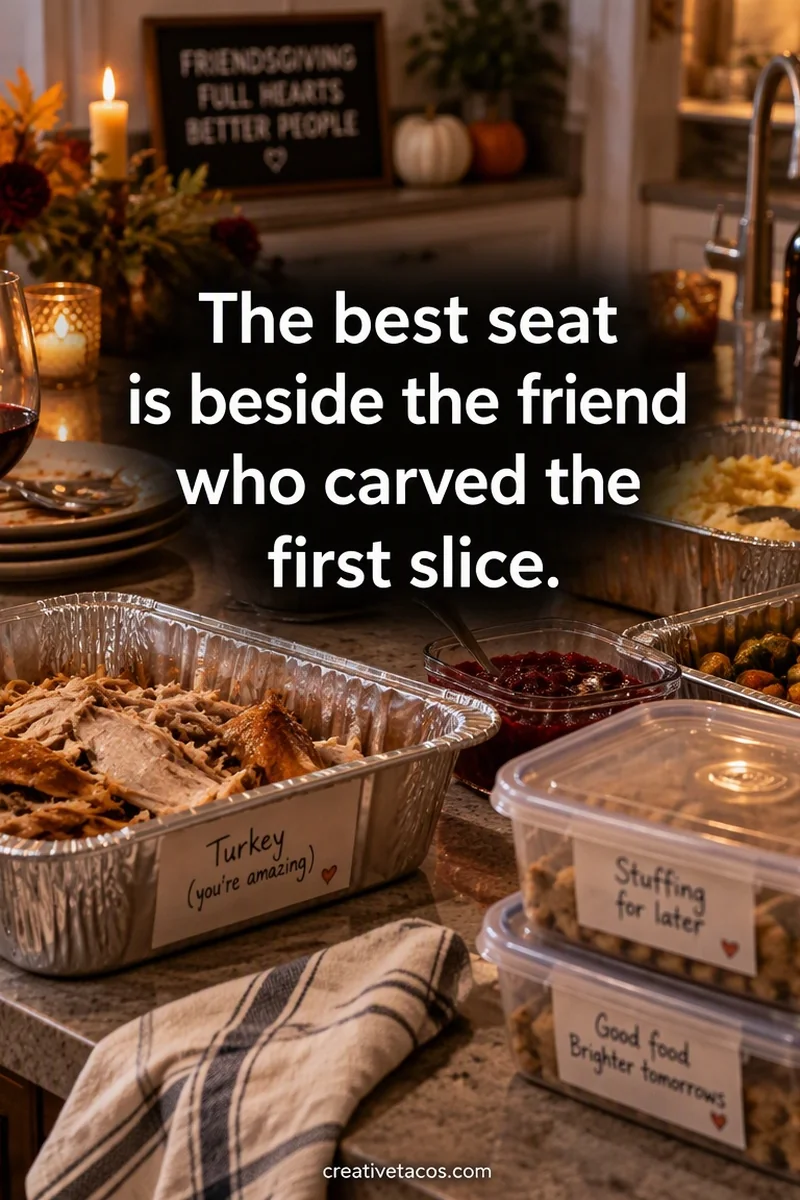 Quote card: The best seat is beside the friend who carved the first slice.