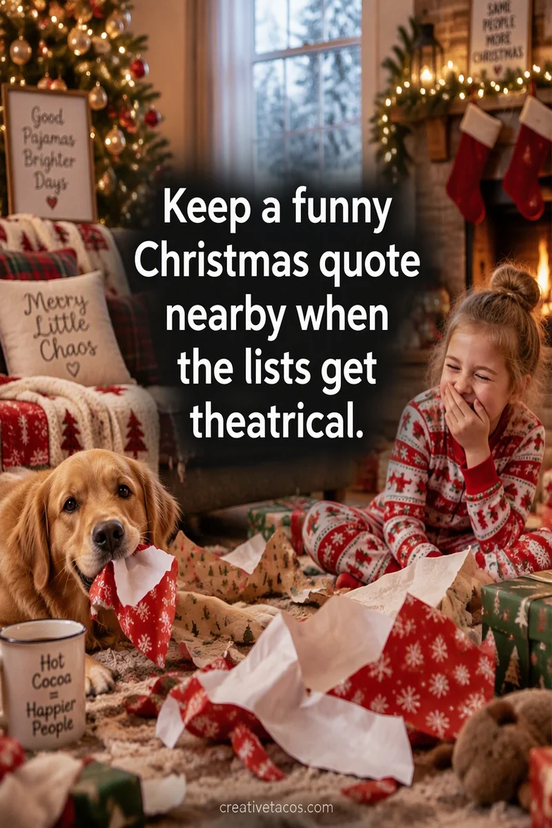 Quote card: Keep a funny Christmas quote nearby when the lists get theatrical.