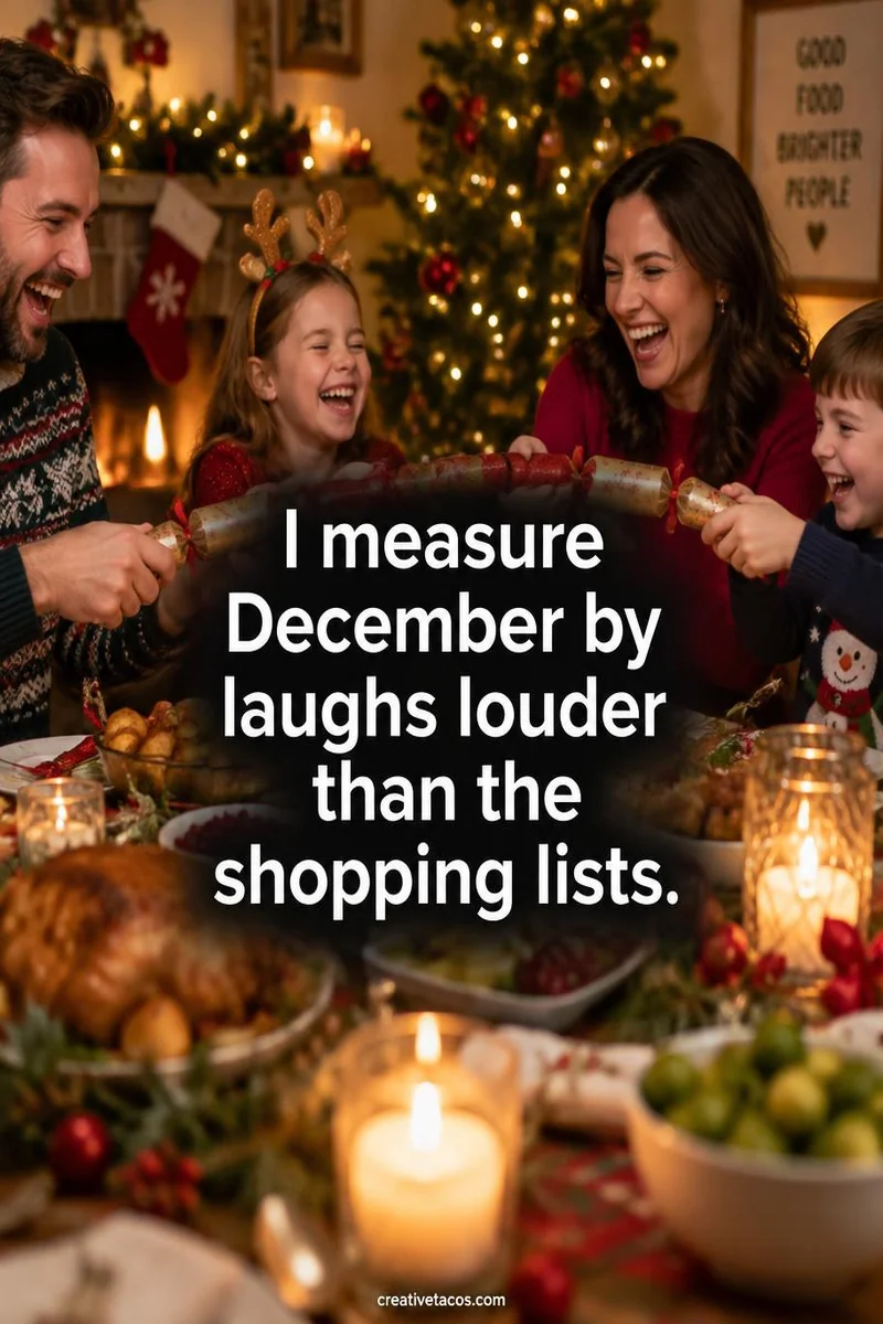 Quote card: I measure December by laughs louder than the shopping lists.