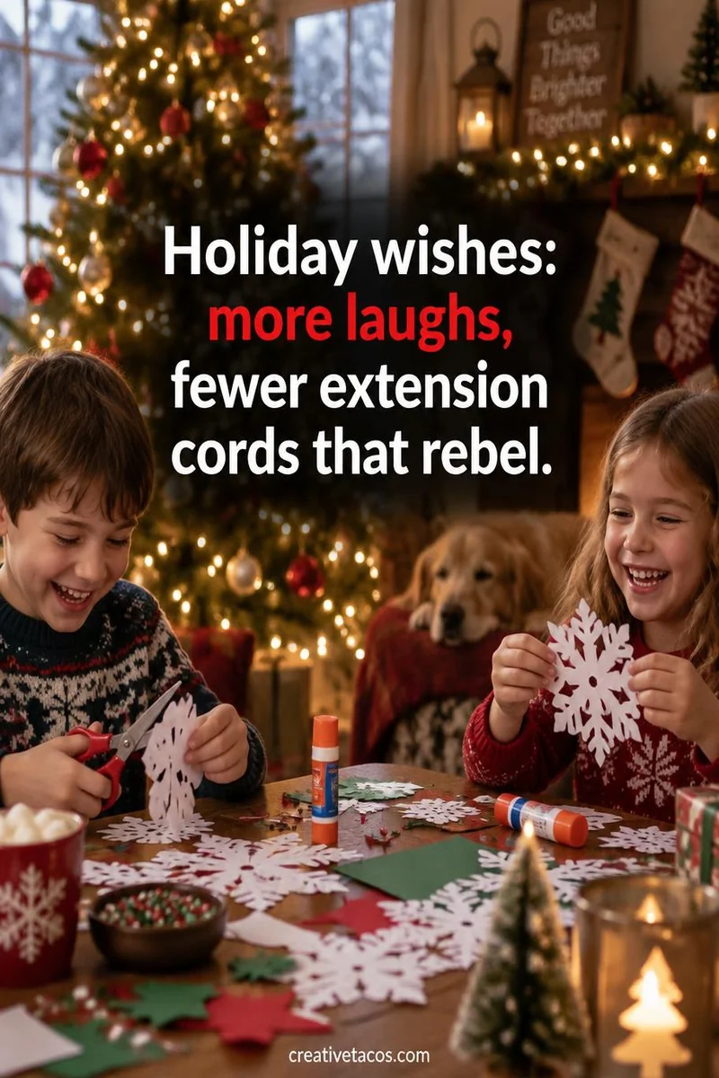 Quote card: Holiday wishes: more laughs, fewer extension cords that rebel.